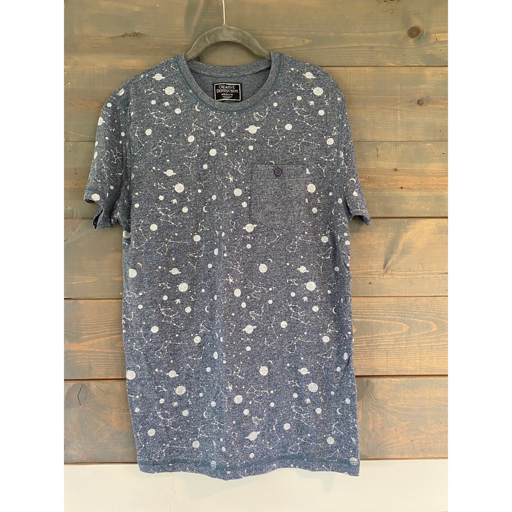 Creative Destruction Men's Graphic T-Shirt Space Planets Blue Medium Milkyway